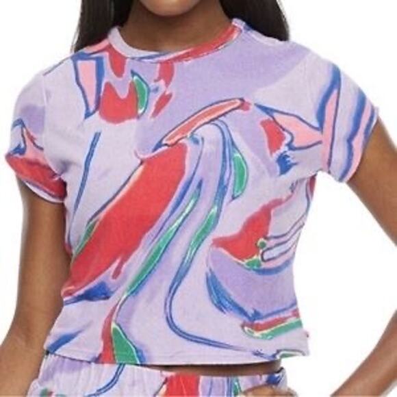 NWT Juicy Couture Purple Swirl Print Terry Cloth Cropped Top Size Medium - Picture 1 of 8